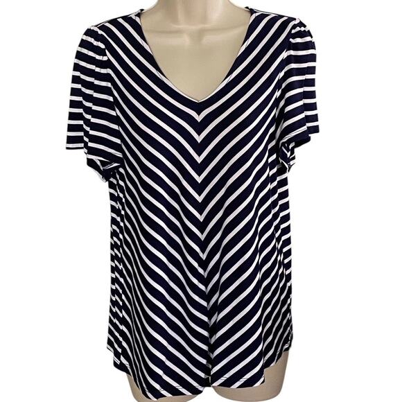 NWT ~ CABLE & GAUGE Black & White Herringbone Flutter Sleeve Top WHBM ~ SMALL - Picture 1 of 3
